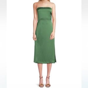 Ramy Brook Strapless Satin Midi Dress in Green